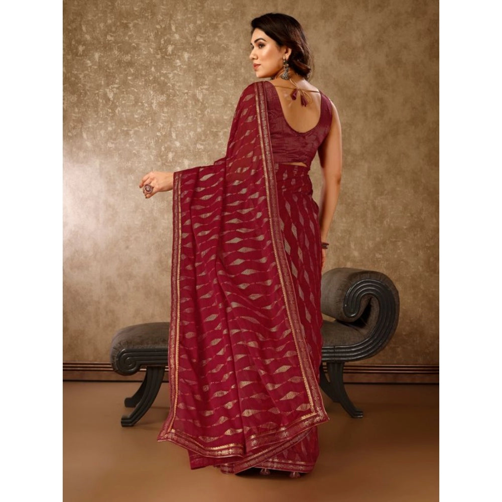 Generic Women's Zomto Laheriya Saree With Unstitched Blouse (Maroon, 5-6 Mtrs) - Noble Nook