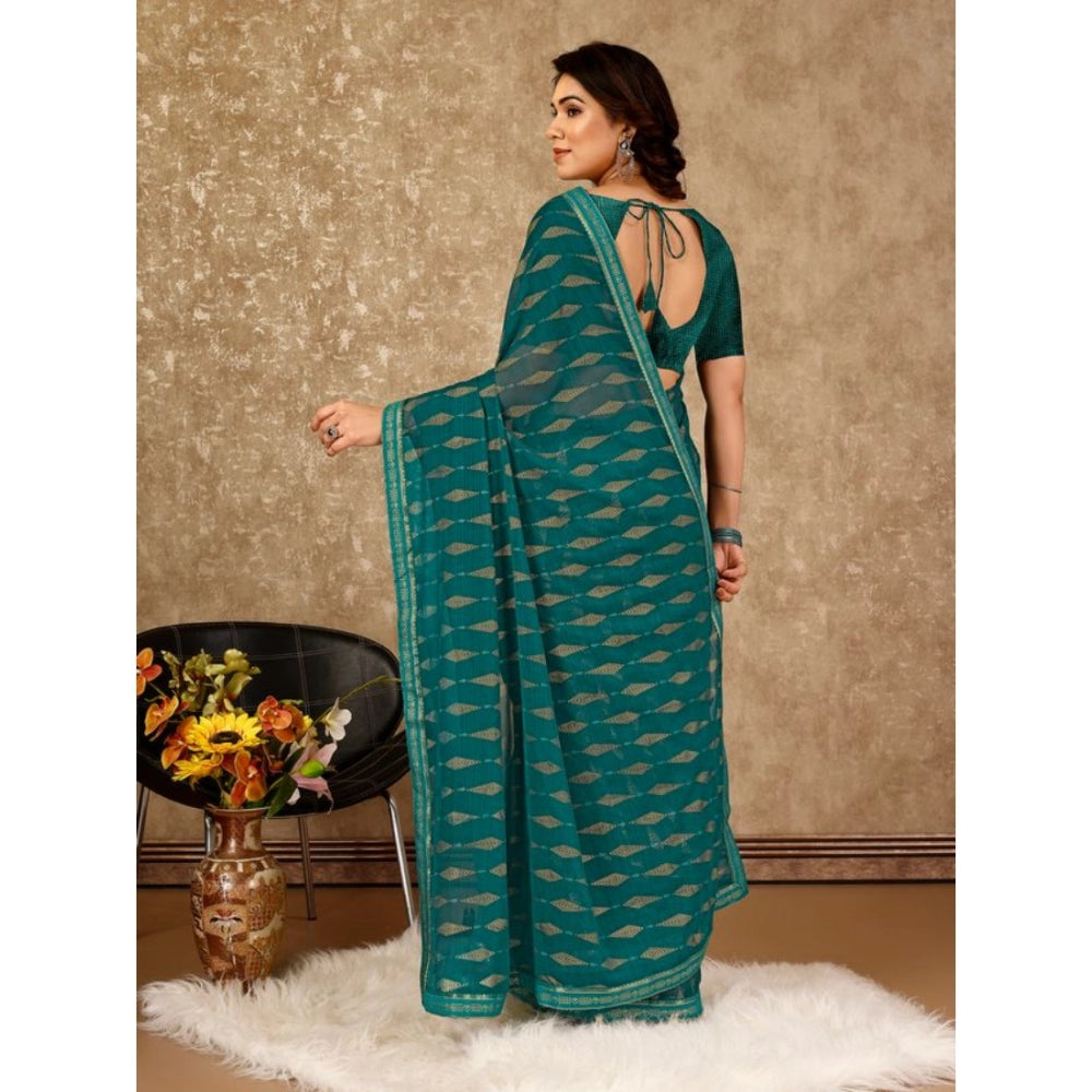 Generic Women's Zomto Laheriya Saree With Unstitched Blouse (Teal Blue, 5-6 Mtrs) - Noble Nook