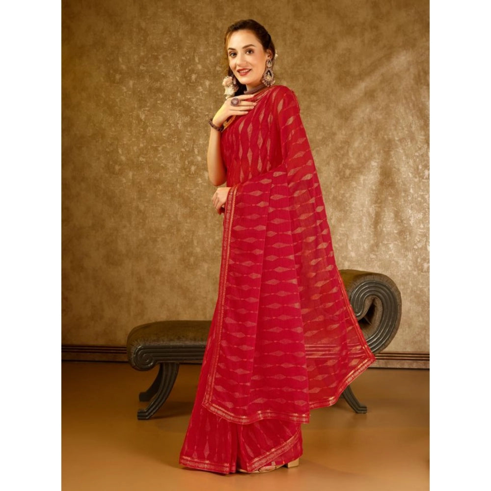 Generic Women's Zomto Laheriya Saree With Unstitched Blouse (Red, 5-6 Mtrs) - Noble Nook