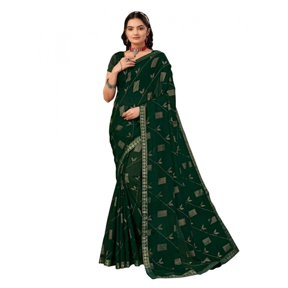 Generic Women's Zomto Patta Chiffon Saree With Unstitched Blouse (Green, 5-6 Mtrs) - Noble Nook