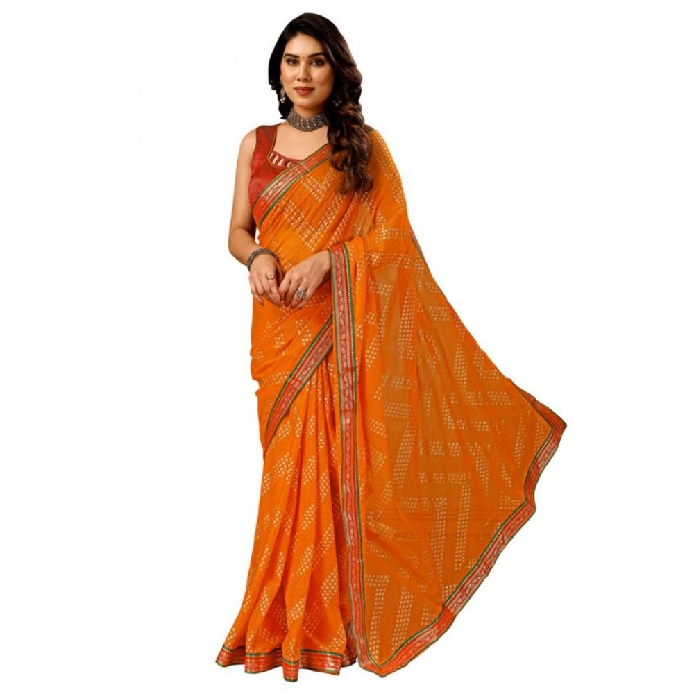 Generic Women's Zomto Zig Zag Saree With Unstitched Blouse (Yellow, 5-6 Mtrs) - Noble Nook