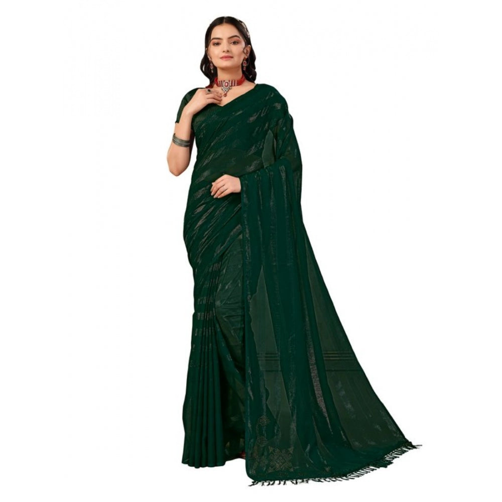 Generic Women's Chiffon Fabric Line Saree With Unstitched Blouse (Green, 5-6 Mtrs) - Noble Nook