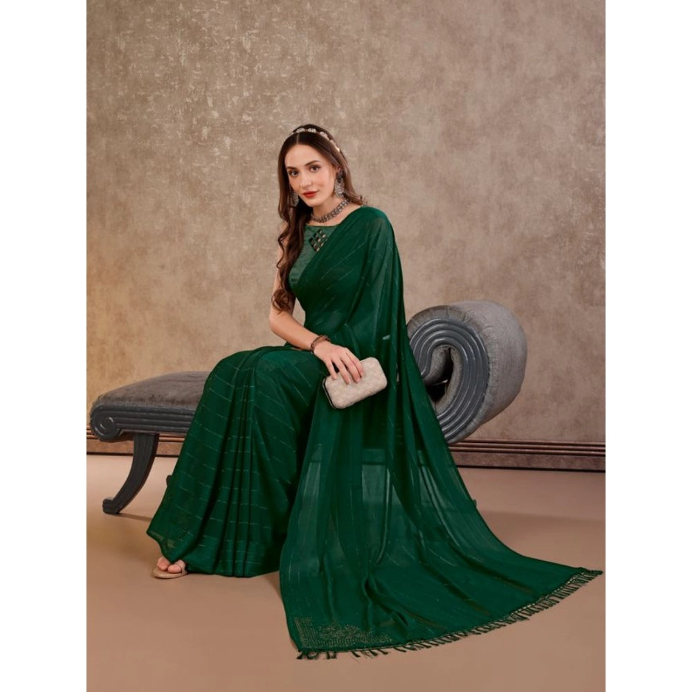 Generic Women's Chiffon Fabric Line Saree With Unstitched Blouse (Green, 5-6 Mtrs) - Noble Nook