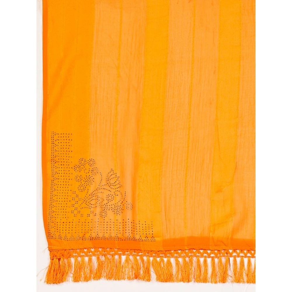 Generic Women's Chiffon Fabric Line Saree With Unstitched Blouse (Yellow, 5-6 Mtrs) - Noble Nook