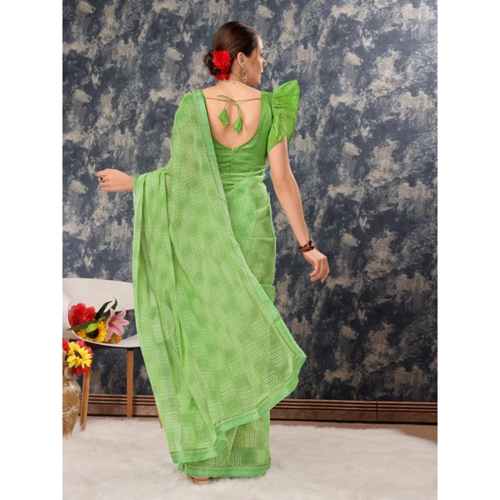 Generic Women's Zomto Checked Saree With Unstitched Blouse (Green, 5-6 Mtrs) - Noble Nook