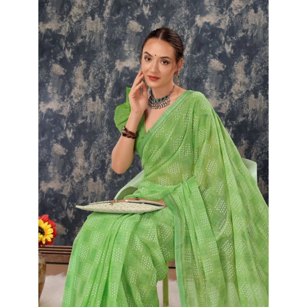 Generic Women's Zomto Checked Saree With Unstitched Blouse (Green, 5-6 Mtrs) - Noble Nook