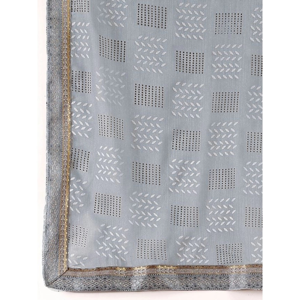 Generic Women's Zomto Checked Saree With Unstitched Blouse (Grey, 5-6 Mtrs) - Noble Nook