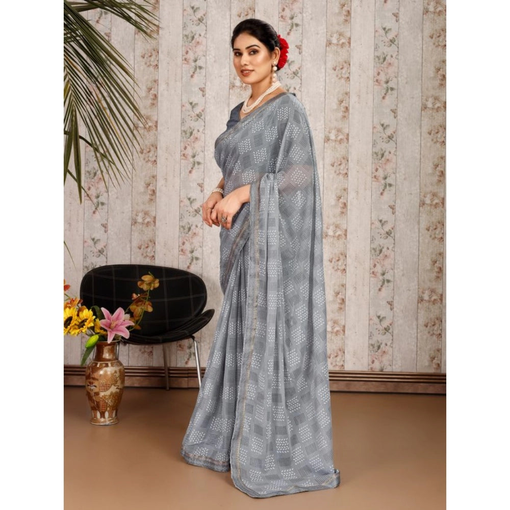 Generic Women's Zomto Checked Saree With Unstitched Blouse (Grey, 5-6 Mtrs) - Noble Nook