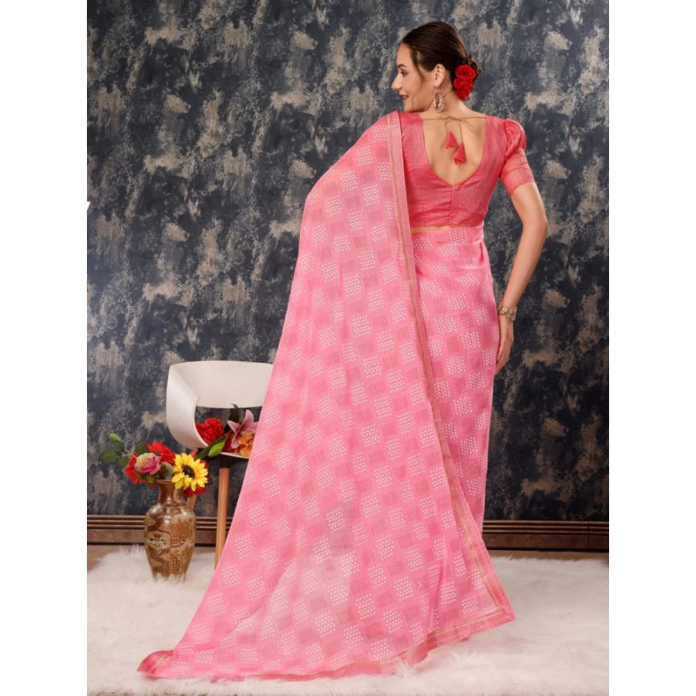 Generic Women's Zomto Checked Saree With Unstitched Blouse (Pink, 5-6 Mtrs) - Noble Nook