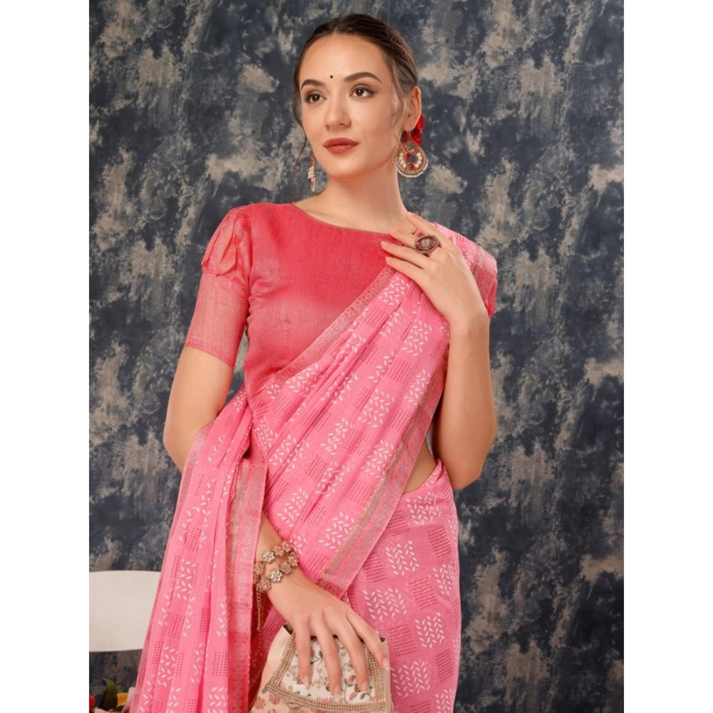 Generic Women's Zomto Checked Saree With Unstitched Blouse (Pink, 5-6 Mtrs) - Noble Nook