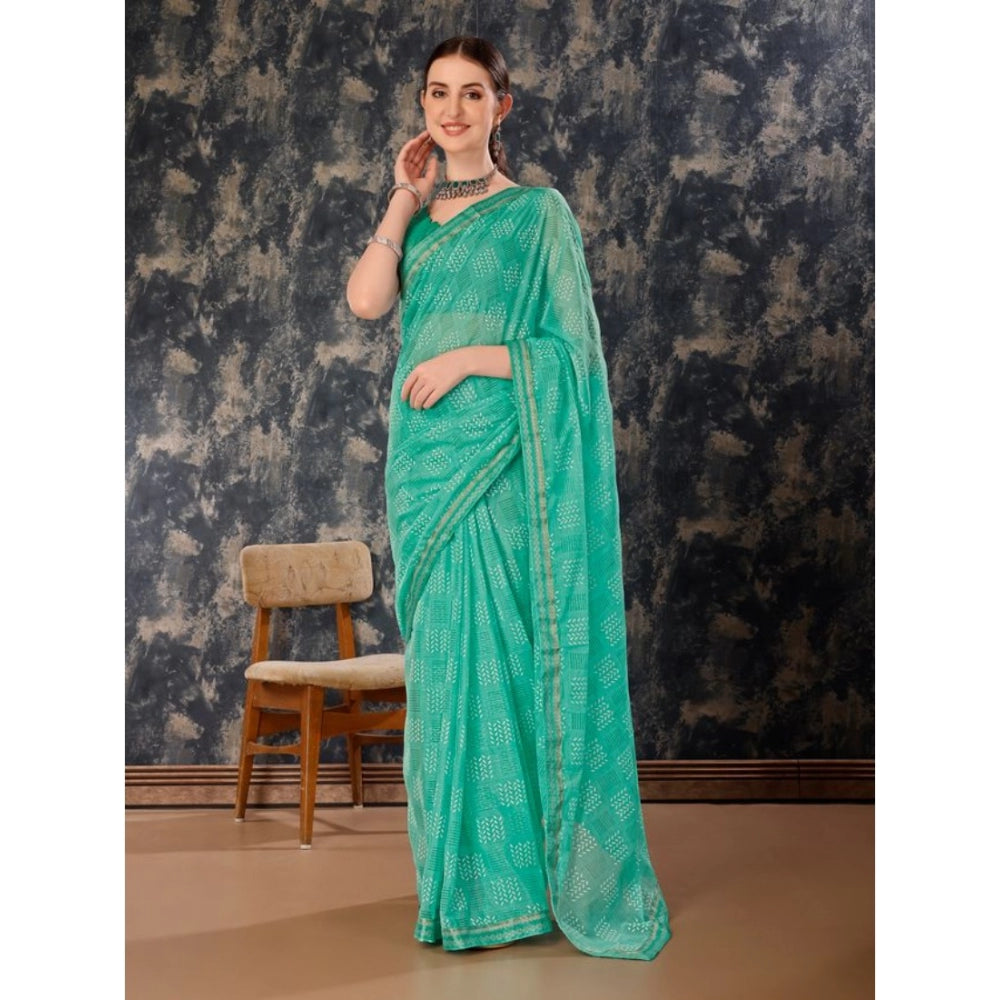 Generic Women's Zomto Checked Saree With Unstitched Blouse (Rama Green, 5-6 Mtrs) - Noble Nook