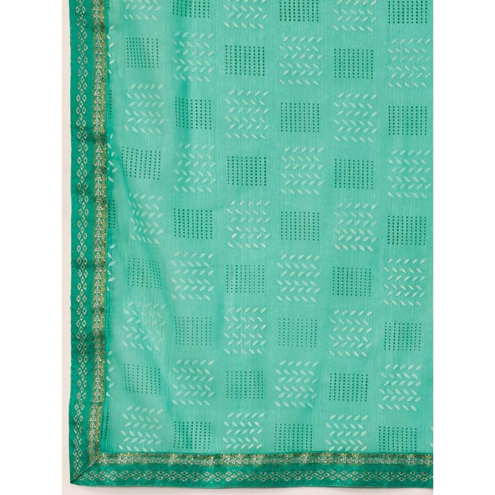 Generic Women's Zomto Checked Saree With Unstitched Blouse (Rama Green, 5-6 Mtrs) - Noble Nook