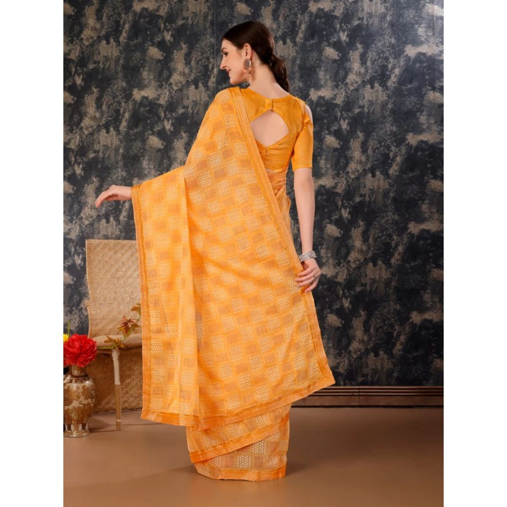 Generic Women's Zomto Checked Saree With Unstitched Blouse (Yellow, 5-6 Mtrs) - Noble Nook