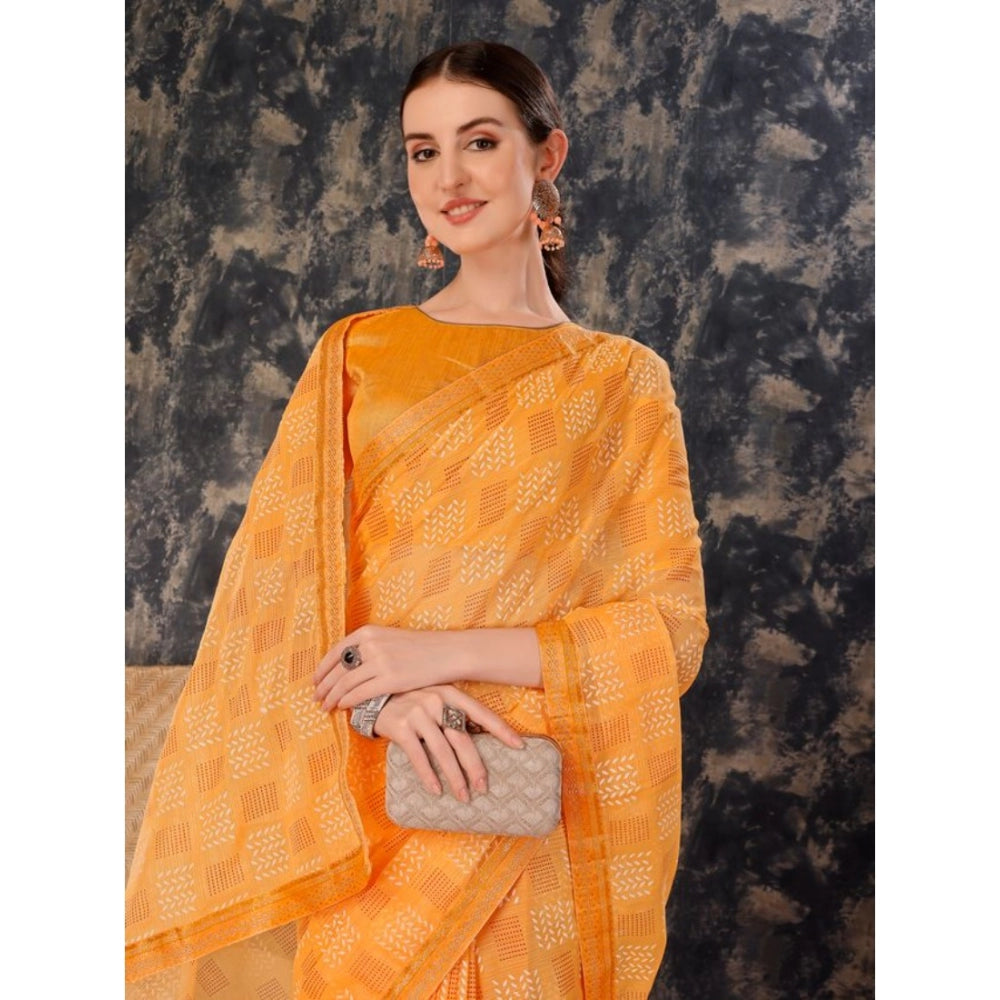 Generic Women's Zomto Checked Saree With Unstitched Blouse (Yellow, 5-6 Mtrs) - Noble Nook