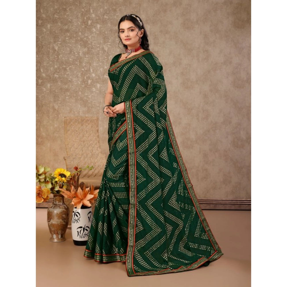 Generic Women's Zomto Zig Zag Saree With Unstitched Blouse (Green, 5-6 Mtrs) - Noble Nook