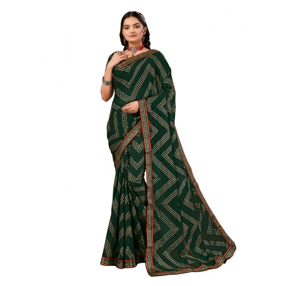 Generic Women's Zomto Zig Zag Saree With Unstitched Blouse (Green, 5-6 Mtrs) - Noble Nook