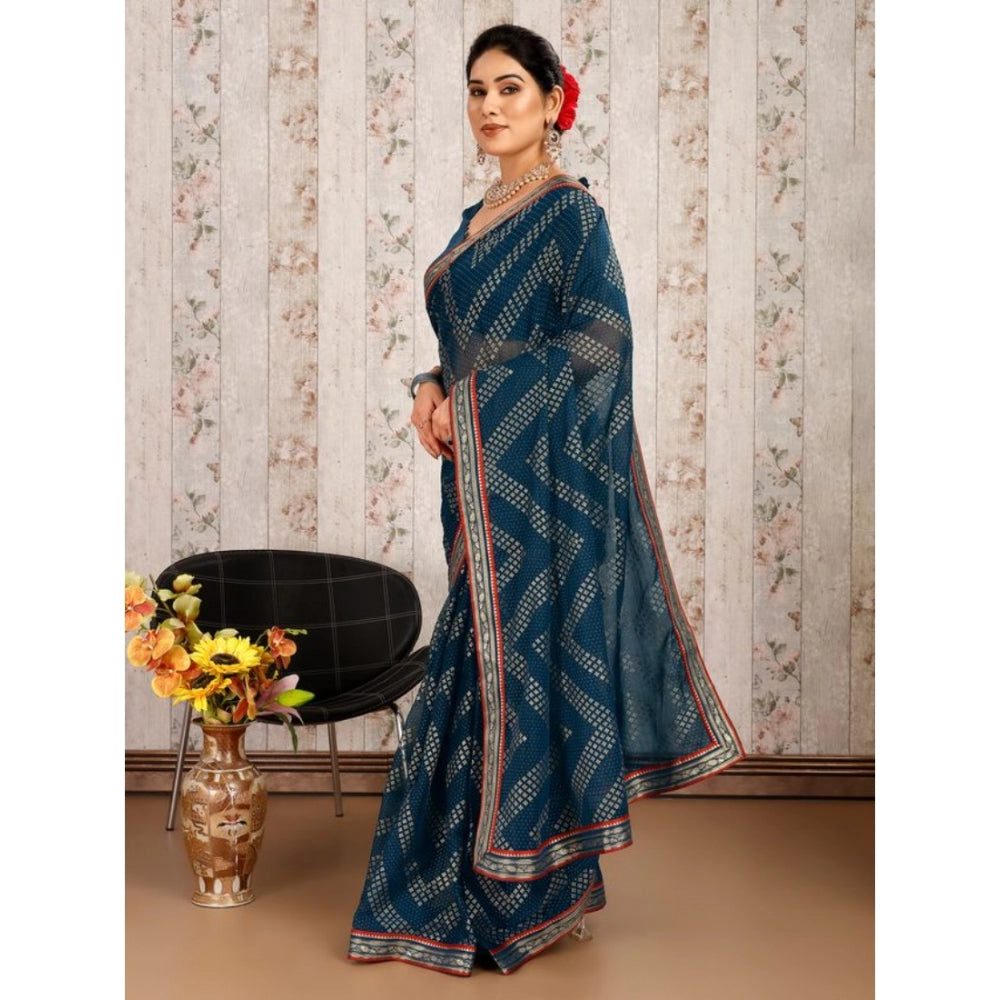 Generic Women's Zomto Zig Zag Saree With Unstitched Blouse (Blue, 5-6 Mtrs) - Noble Nook