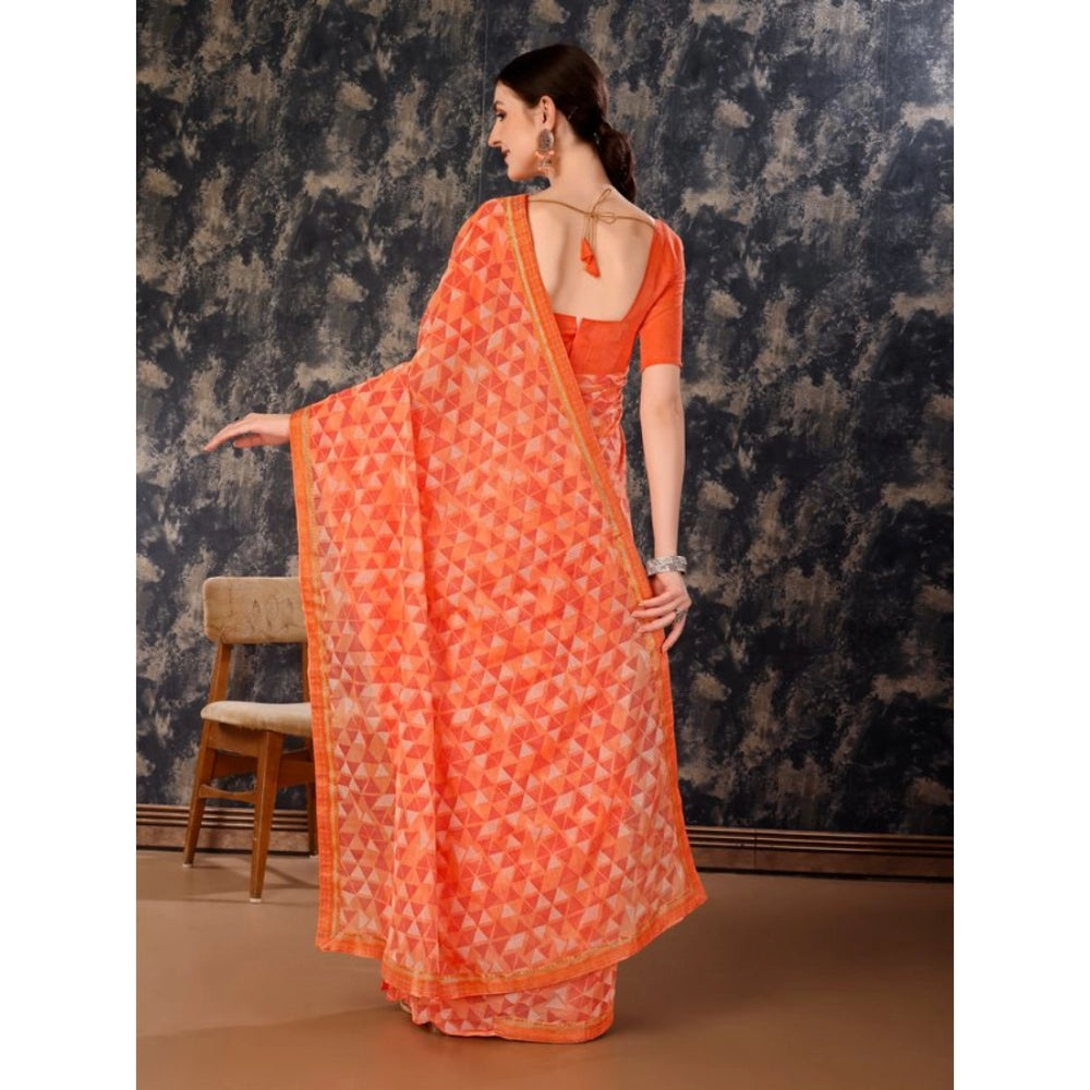 Generic Women's Zomto Printed Saree With Unstitched Blouse (Peach, 5-6 Mtrs) - Noble Nook