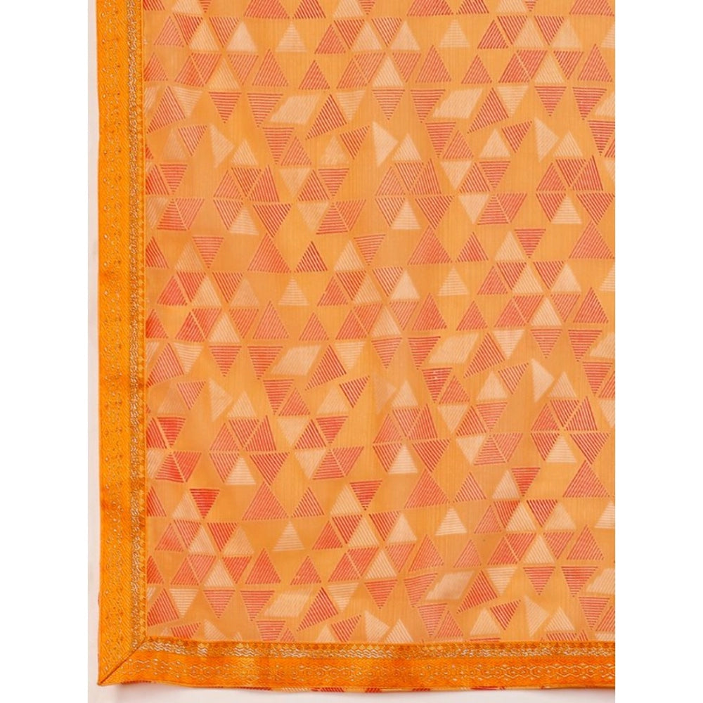 Generic Women's Zomto Printed Saree With Unstitched Blouse (Light Orange, 5-6 Mtrs) - Noble Nook