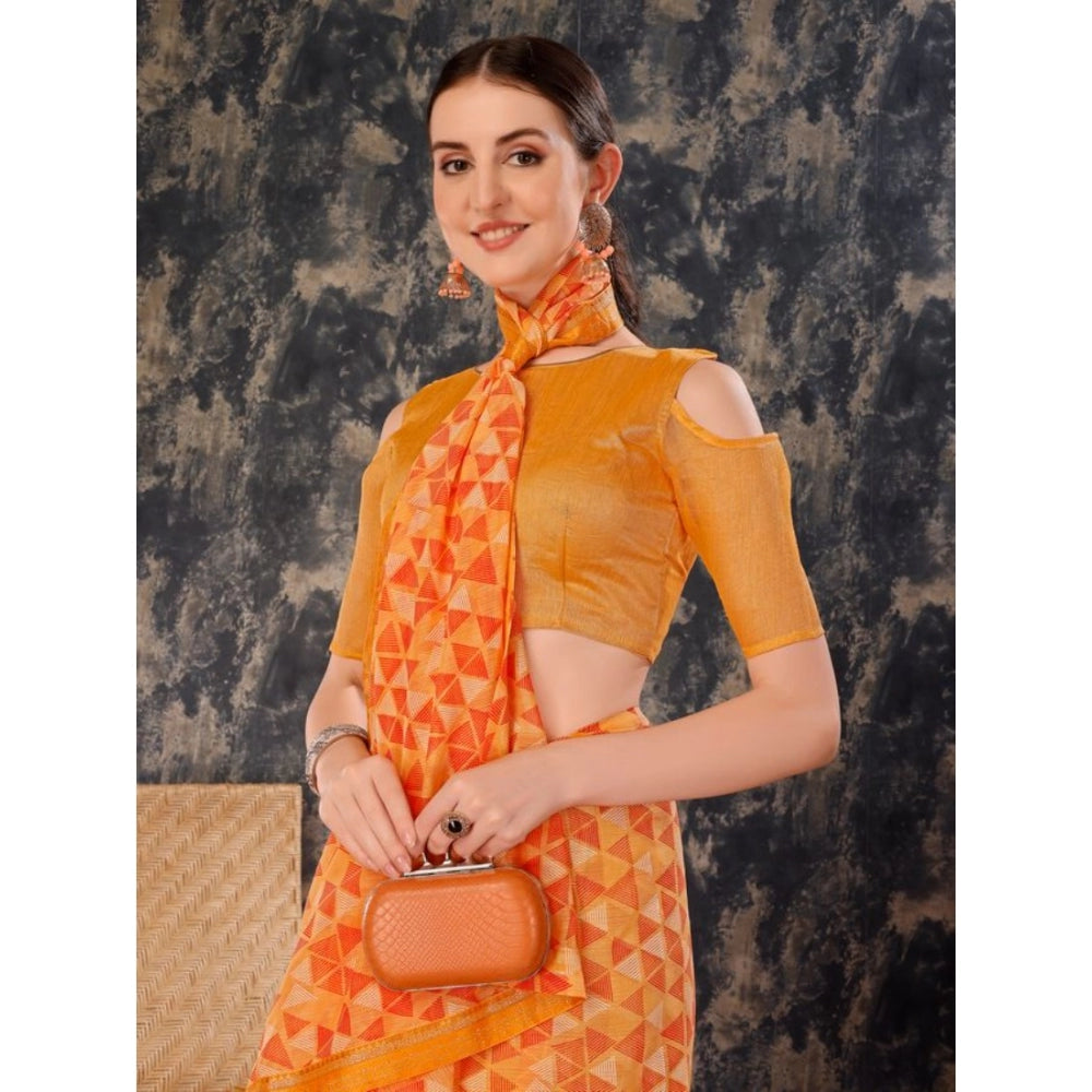 Generic Women's Zomto Printed Saree With Unstitched Blouse (Light Orange, 5-6 Mtrs) - Noble Nook