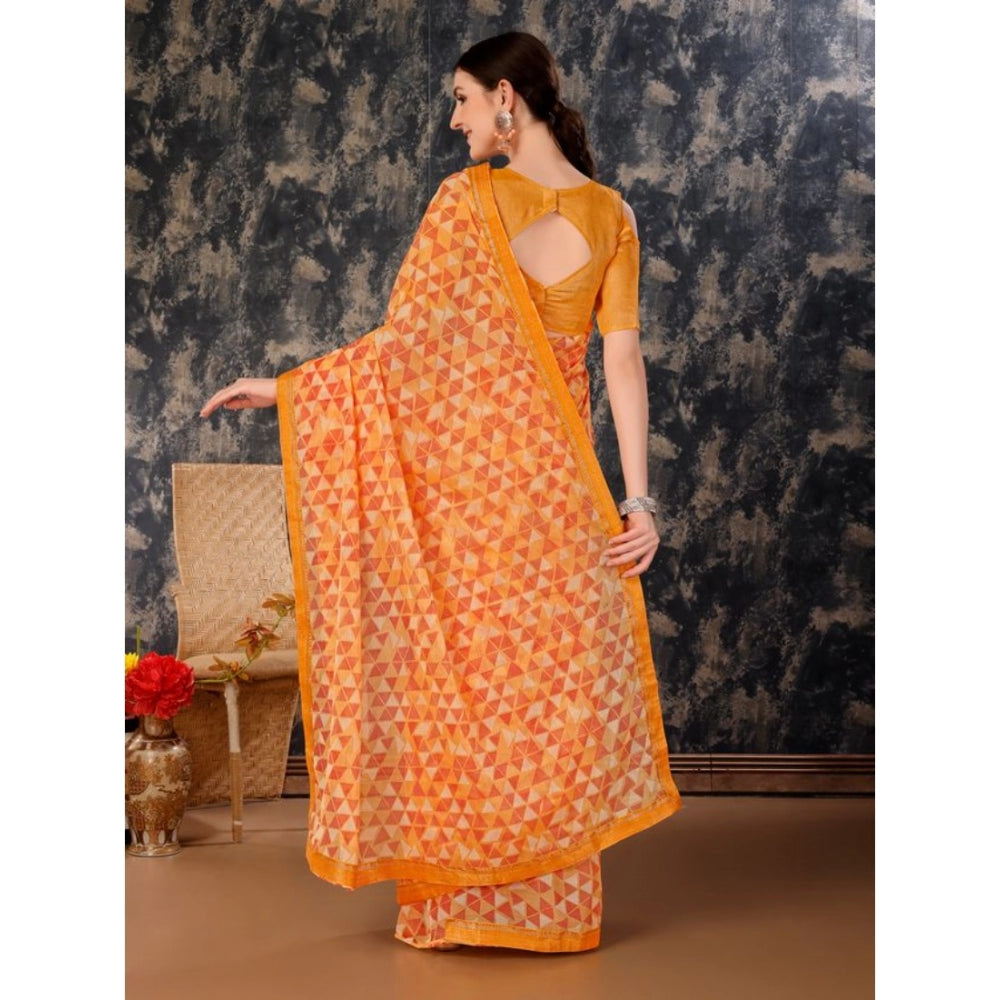 Generic Women's Zomto Printed Saree With Unstitched Blouse (Light Orange, 5-6 Mtrs) - Noble Nook