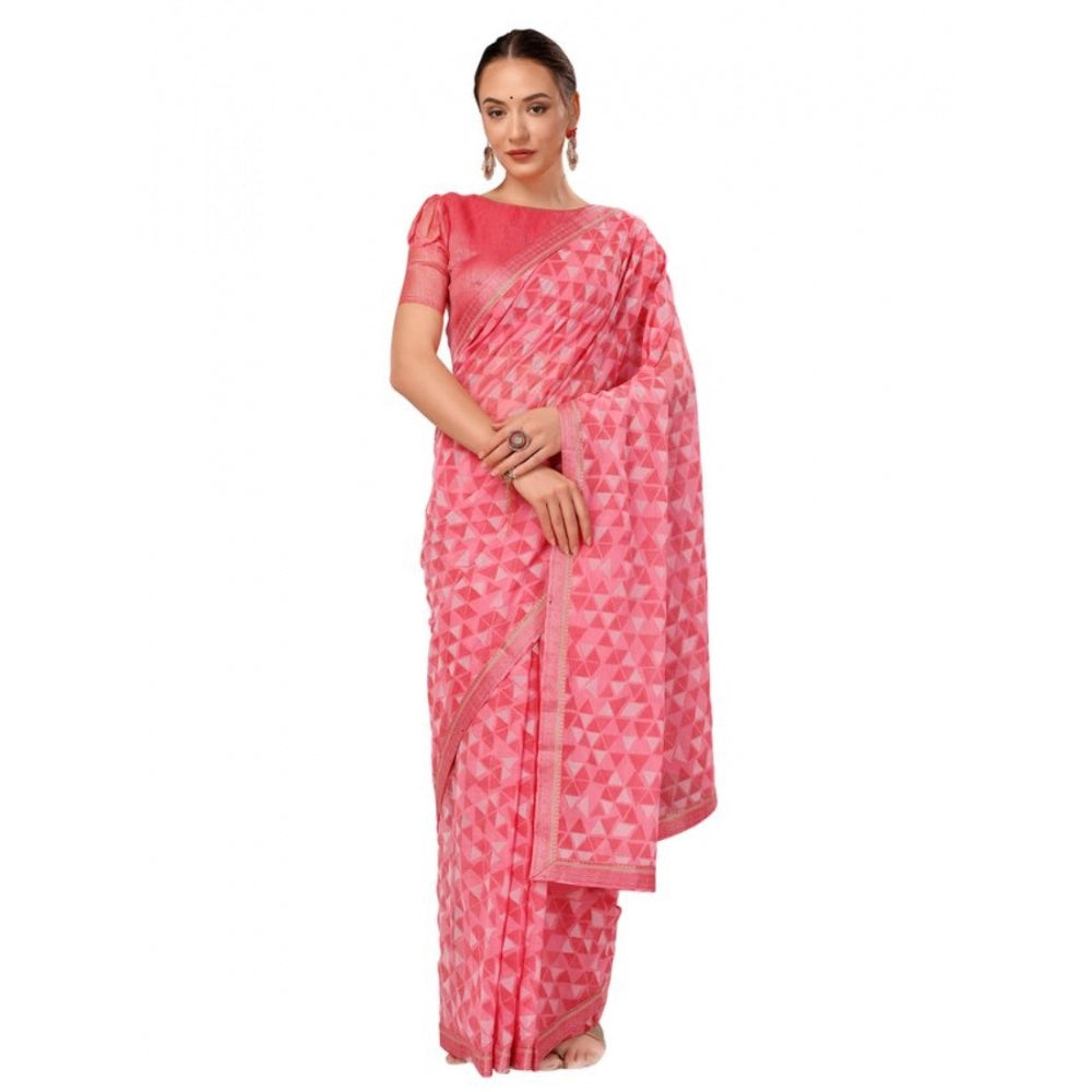 Generic Women's Zomto Printed Saree With Unstitched Blouse (Pink, 5-6 Mtrs) - Noble Nook