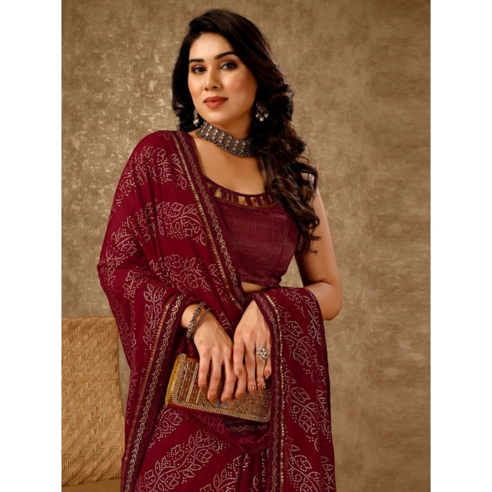 Generic Women's Zomto Bandhani Saree With Unstitched Blouse (Maroon, 5-6 Mtrs) - Noble Nook