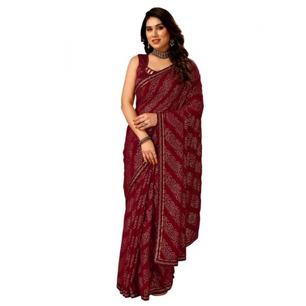 Generic Women's Zomto Bandhani Saree With Unstitched Blouse (Maroon, 5-6 Mtrs) - Noble Nook