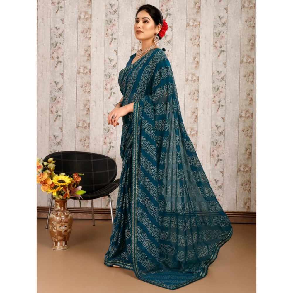 Generic Women's Zomto Bandhani Saree With Unstitched Blouse (Blue, 5-6 Mtrs) - Noble Nook