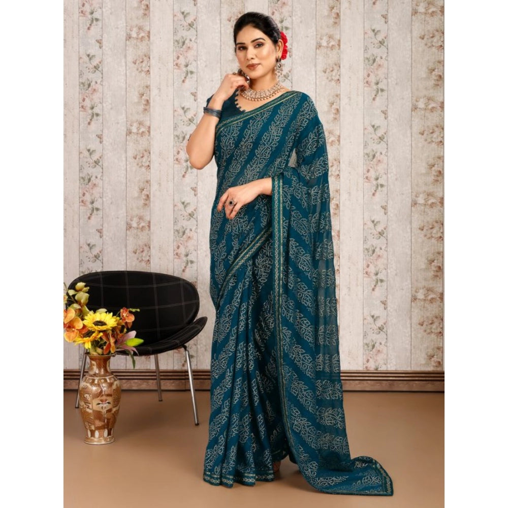 Generic Women's Zomto Bandhani Saree With Unstitched Blouse (Blue, 5-6 Mtrs) - Noble Nook