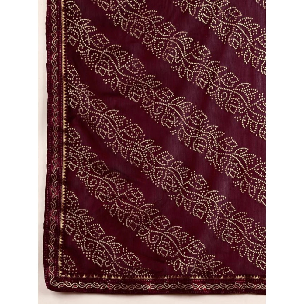 Generic Women's Zomto Bandhani Saree With Unstitched Blouse (Wine, 5-6 Mtrs) - Noble Nook