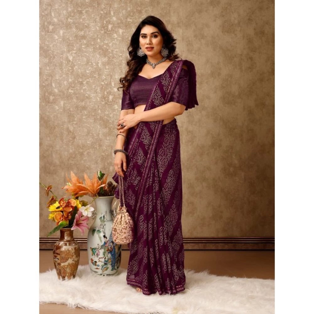 Generic Women's Zomto Bandhani Saree With Unstitched Blouse (Wine, 5-6 Mtrs) - Noble Nook