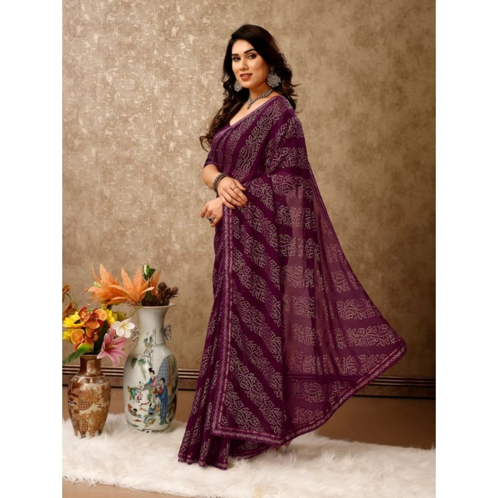 Generic Women's Zomto Bandhani Saree With Unstitched Blouse (Wine, 5-6 Mtrs) - Noble Nook