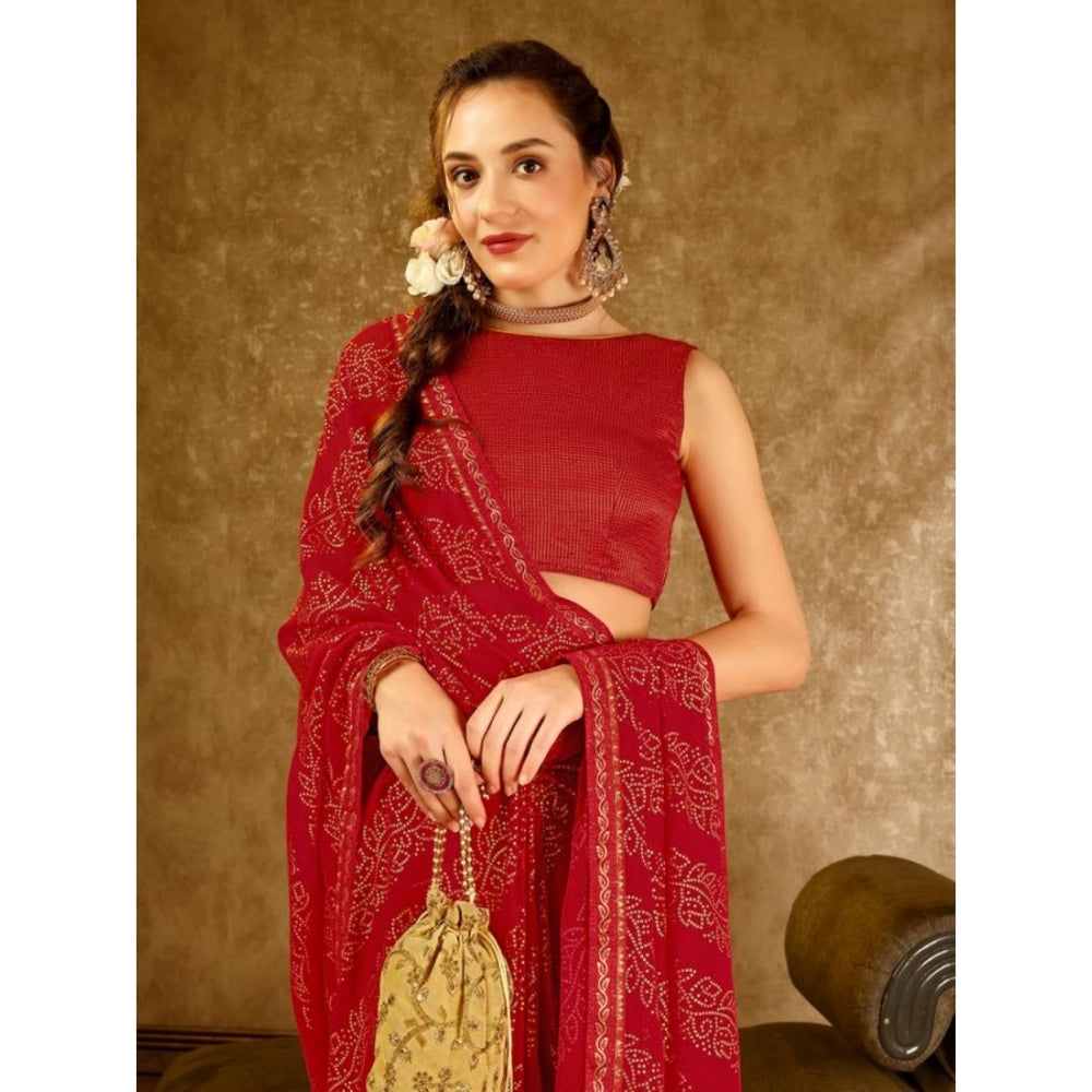 Generic Women's Zomto Bandhani Saree With Unstitched Blouse (Red, 5-6 Mtrs) - Noble Nook