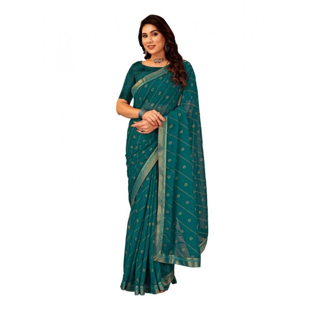 Generic Women's Zomto Bandhani Saree With Unstitched Blouse (Teal Blue, 5-6 Mtrs) - Noble Nook