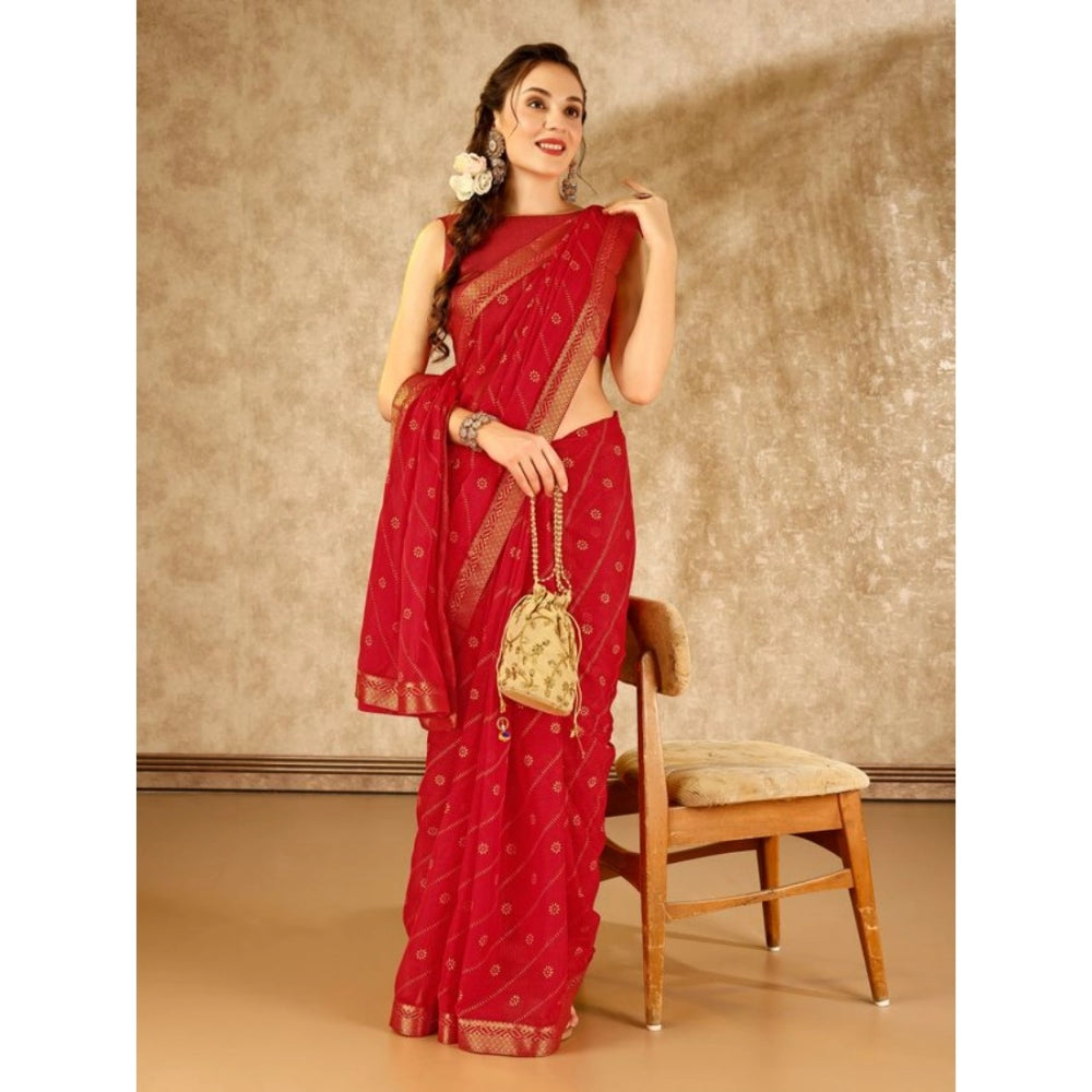 Generic Women's Zomto Bandhani Saree With Unstitched Blouse (Red, 5-6 Mtrs) - Noble Nook