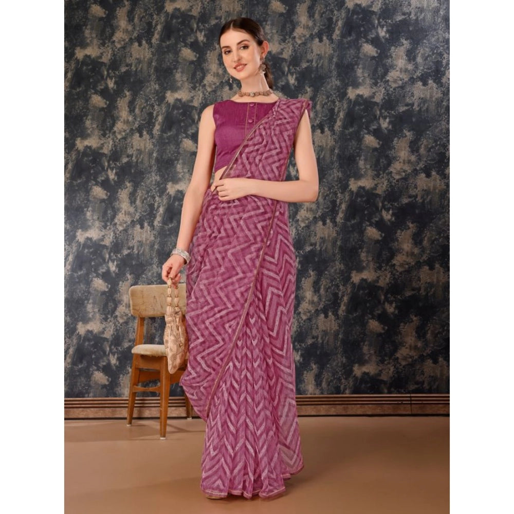 Generic Women's Linen Zig Zag Saree With Unstitched Blouse (Purple, 5-6 Mtrs) - Noble Nook