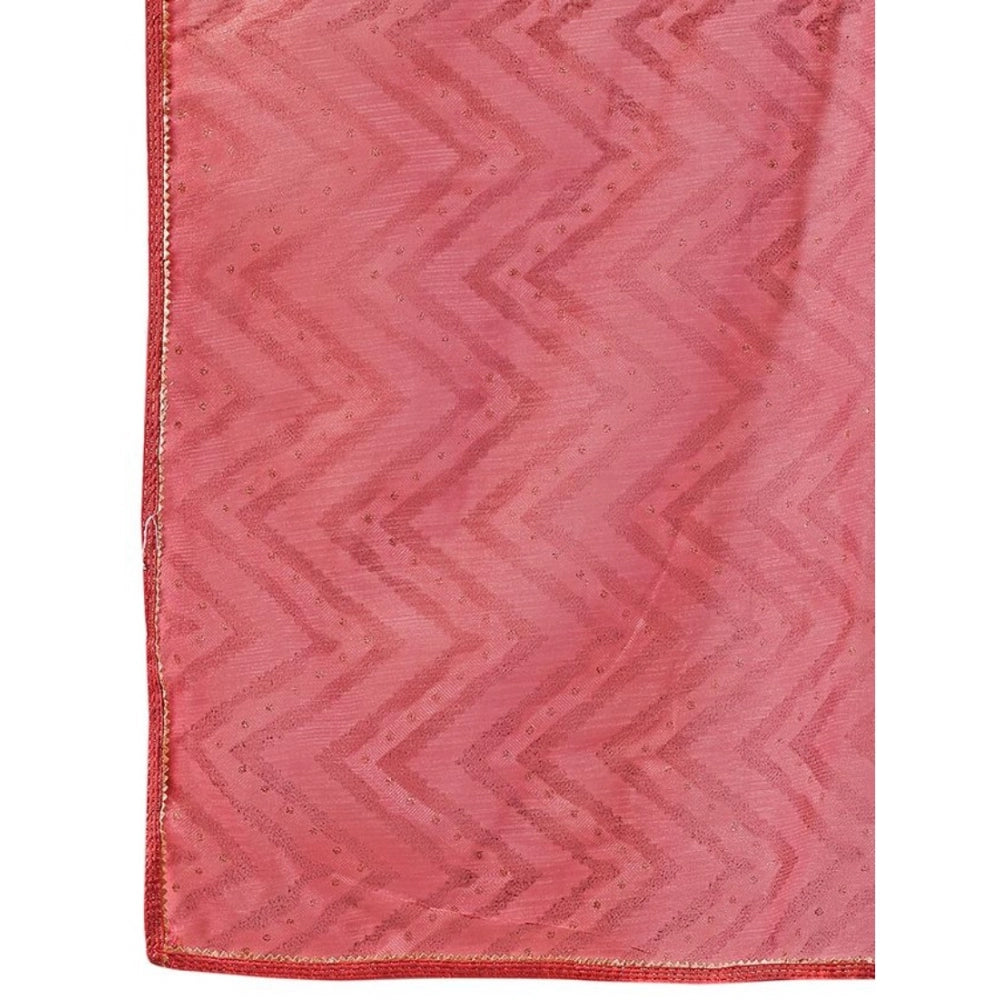 Generic Women's Linen Zig Zag Saree With Unstitched Blouse (Pink, 5-6 Mtrs) - Noble Nook