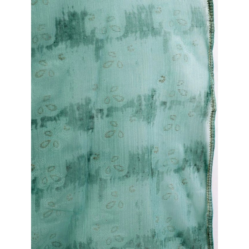 Generic Women's Linen Floral Printed Saree With Unstitched Blouse (Turquoise Green, 5-6 Mtrs) - Noble Nook