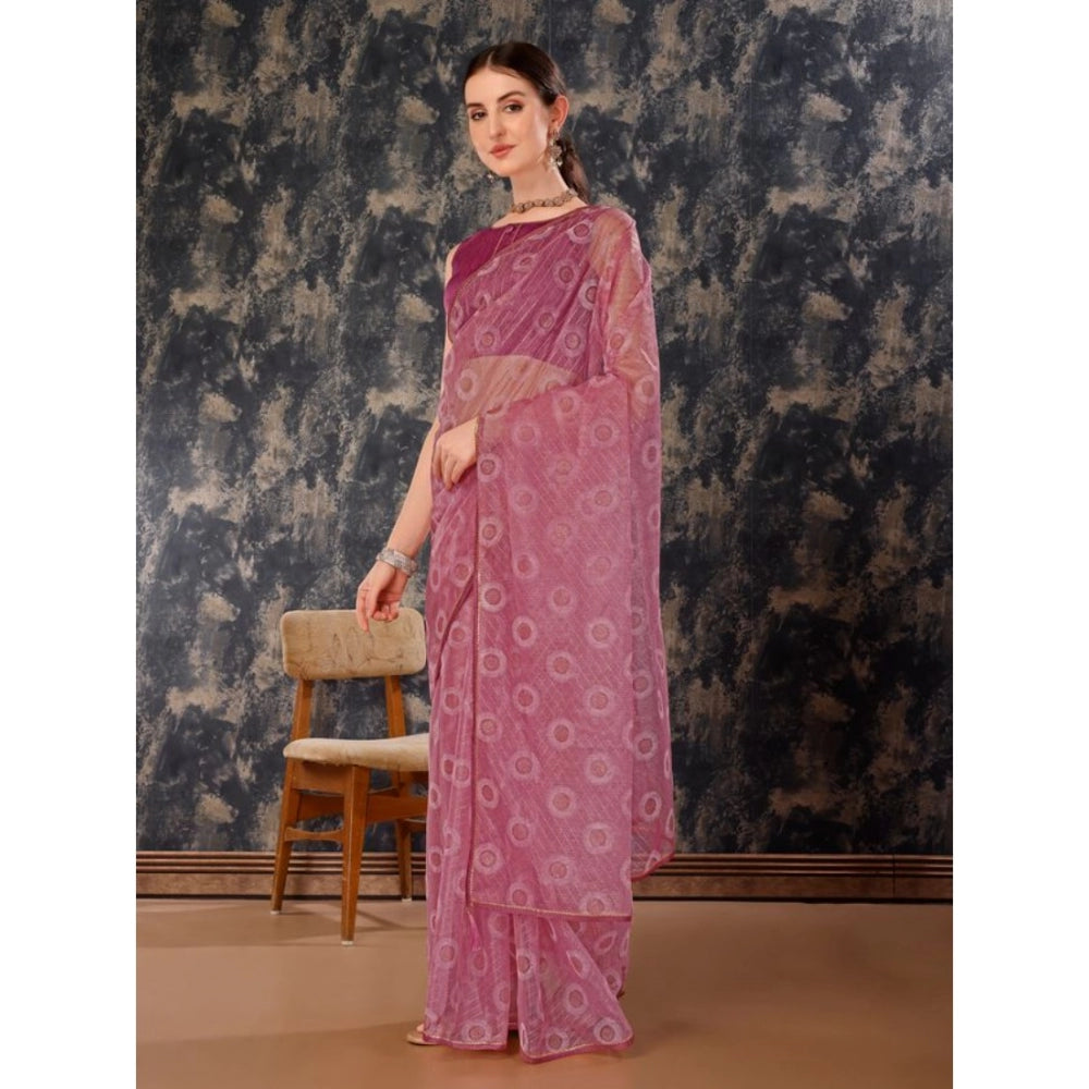 Generic Women's Linen Gola Printed Saree With Unstitched Blouse (Purple, 5-6 Mtrs) - Noble Nook