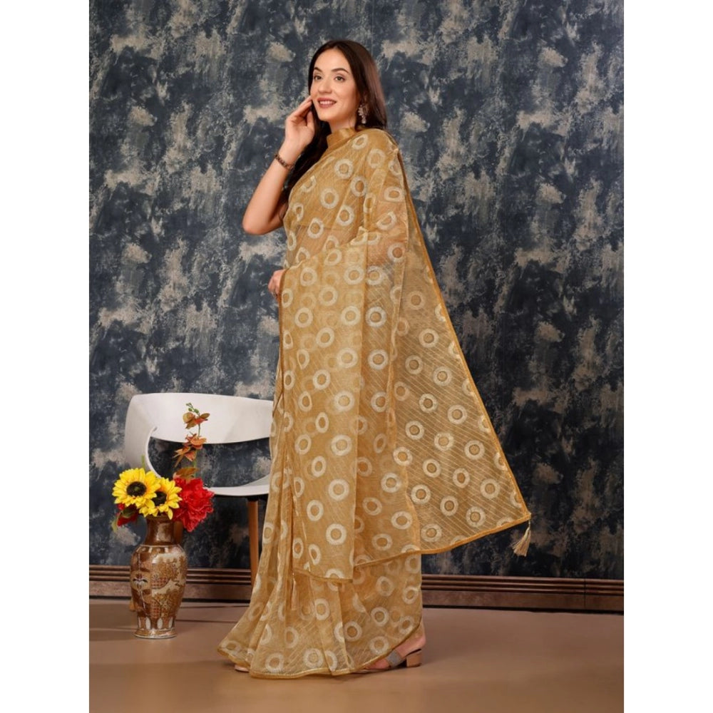 Generic Women's Linen Gola Printed Saree With Unstitched Blouse (Beige, 5-6 Mtrs) - Noble Nook