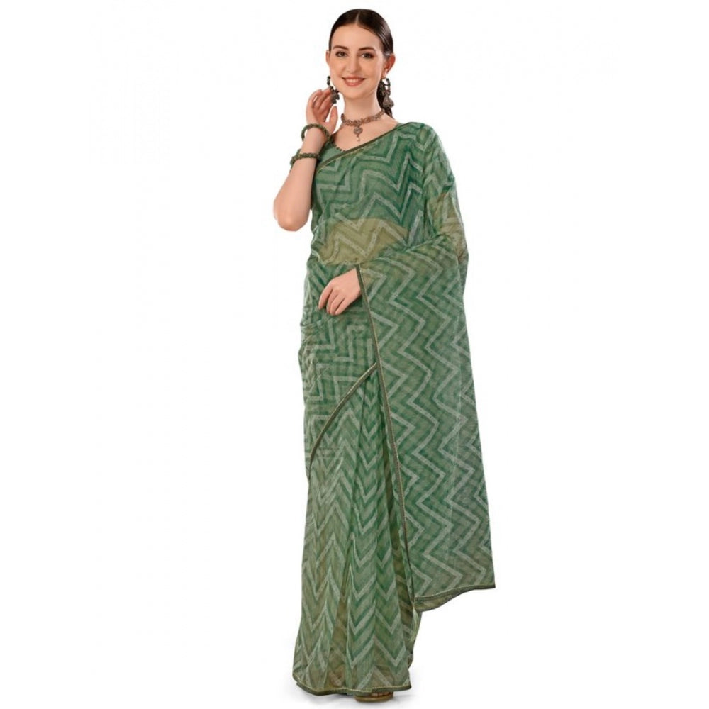 Generic Women's Linen Zig Zag Saree With Unstitched Blouse (Green, 5-6 Mtrs) - Noble Nook