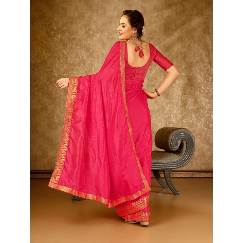 Generic Women's Vichitra Plain Saree With Unstitched Blouse (Pink, 5-6 Mtrs) - Noble Nook