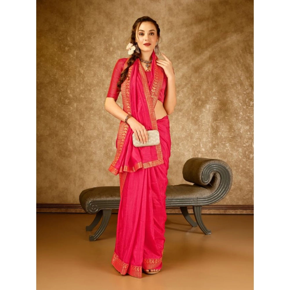 Generic Women's Vichitra Plain Saree With Unstitched Blouse (Pink, 5-6 Mtrs) - Noble Nook