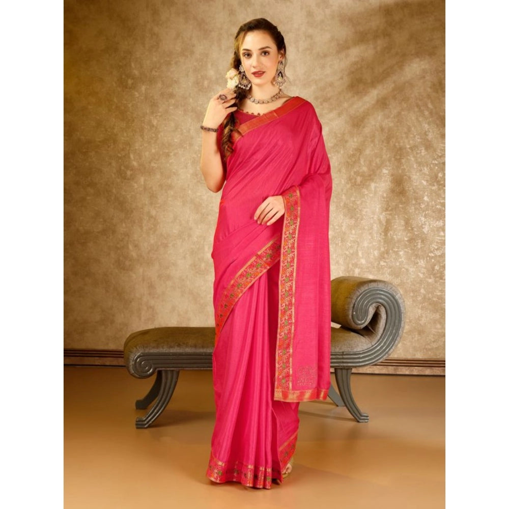 Generic Women's Vichitra Swiroshki Butta Saree With Unstitched Blouse (Pink, 5-6 Mtrs) - Noble Nook