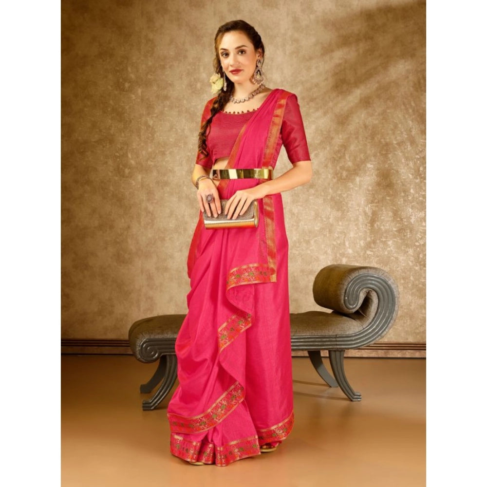 Generic Women's Vichitra Swiroshki Butta Saree With Unstitched Blouse (Pink, 5-6 Mtrs) - Noble Nook