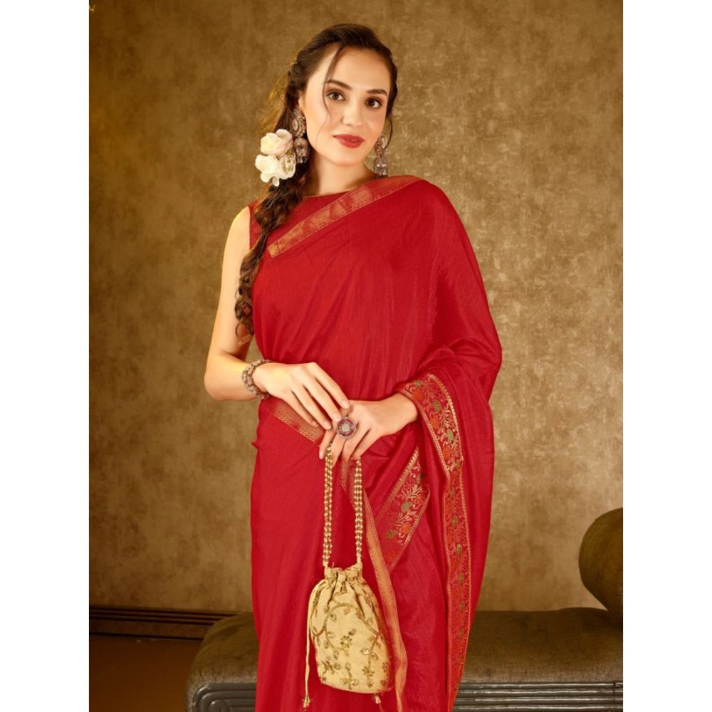 Generic Women's Vichitra Swiroshki Butta Saree With Unstitched Blouse (Red, 5-6 Mtrs) - Noble Nook