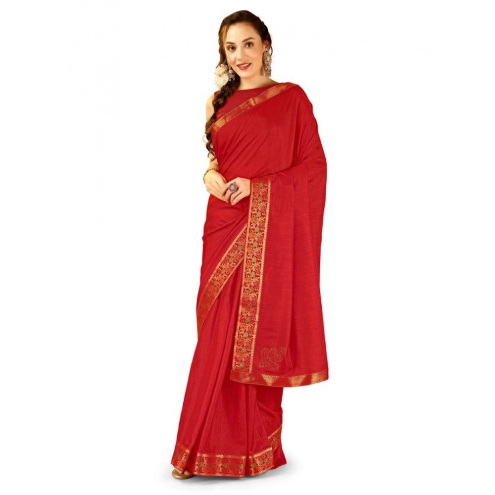 Generic Women's Vichitra Swiroshki Butta Saree With Unstitched Blouse (Red, 5-6 Mtrs) - Noble Nook