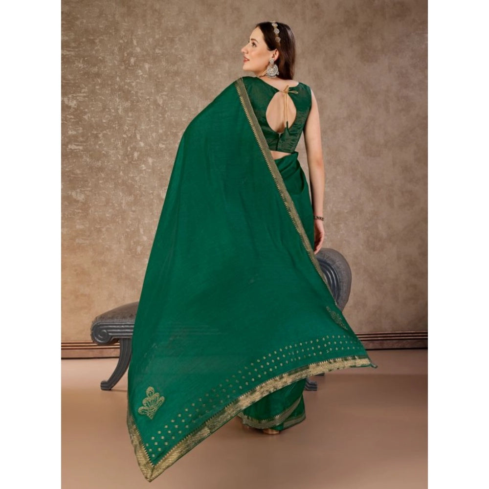 Generic Women's Vichitra Swiroshki Butta Saree With Unstitched Blouse (Green, 5-6 Mtrs) - Noble Nook