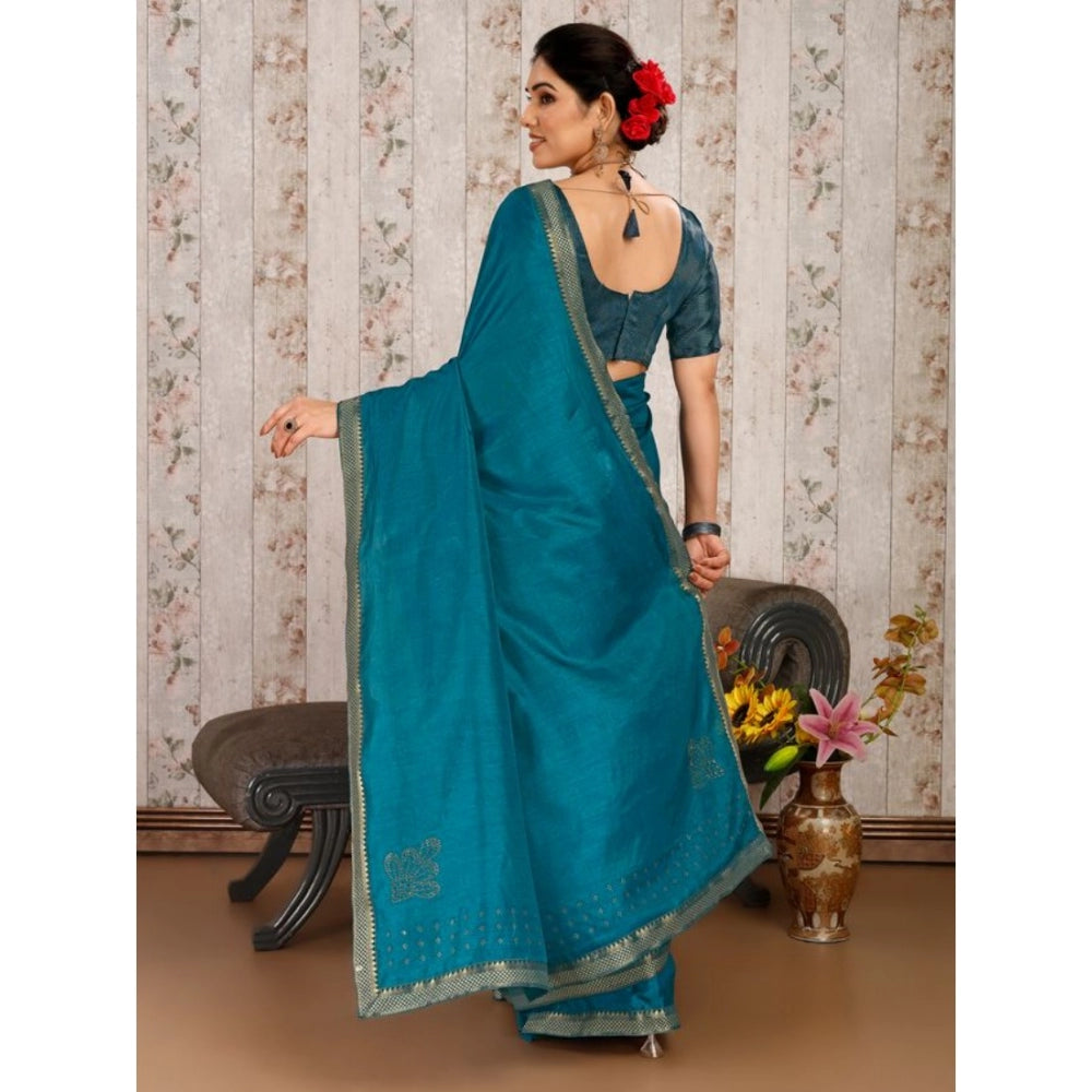 Generic Women's Vichitra Swiroshki Butta Saree With Unstitched Blouse (Blue, 5-6 Mtrs) - Noble Nook